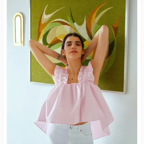 Zara | Tops | Zara Pink Ruffle Cotton Flowy Top Size S